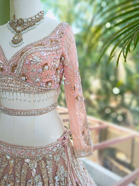 Cosmic Pink Net Lehenga with Beads Sequin and Pearl Work