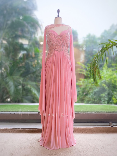 Amour Arabesque Pink Imported Georgette Long Gown