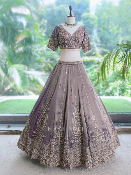 Kritvani Purple Velvet Silk Blend Lehenga Set