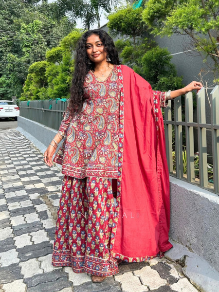 Shanaya Noor Maroon Cotton Garara Suit Set with Dupatta