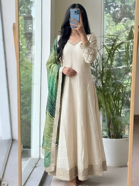 Malhar Green Anarkali and Sunrise Bandhani Set