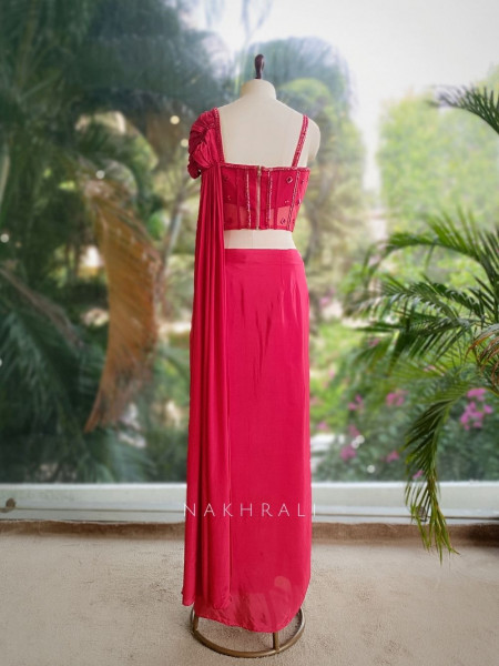 Tavisha Red Sequin & Cut Dana Crop Top Skirt Set