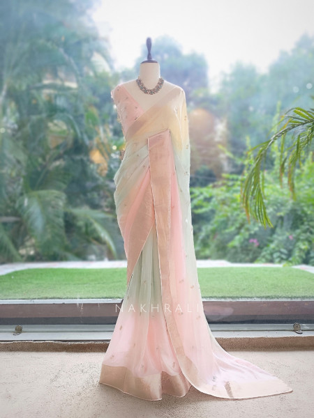 Sorbet Ombre Multicolor Organza-Satin & Banarasi Silk Saree