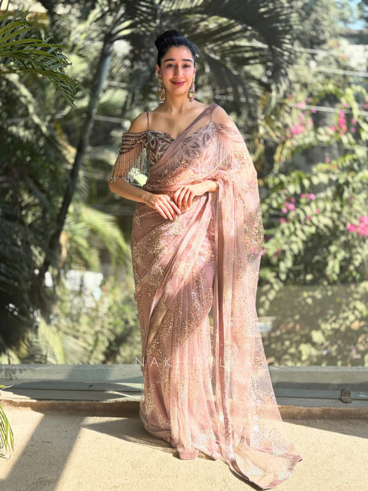 Image of Glam Dazzle Wine Sequin Cut Dana Saree