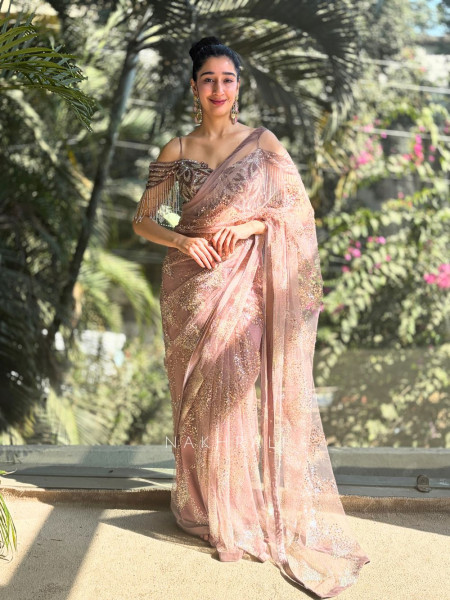 Glam Dazzle Wine Sequin Cut Dana Saree