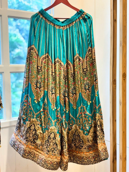 Zardozi Shell Rama Green Silk Satin Blend Sharara Suit Set
