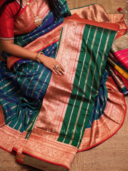 Kaashi Bottle Green Banarasi Silk Saree with Brocade Pallu