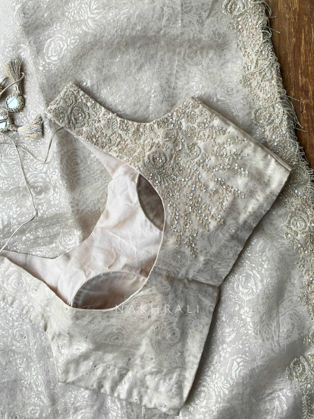 Silverleaf Veil Off White Saree with Readymade Blouse