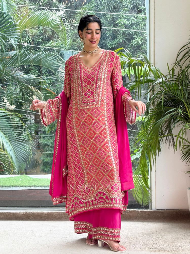 Image of Gota-Miran Magenta Modal Satin Silk Suit Set