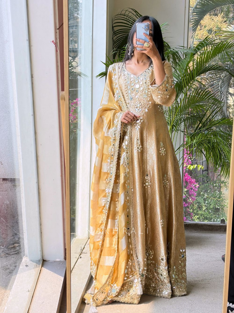 Image of Mehraz Golden  Mirror Anarkali Set
