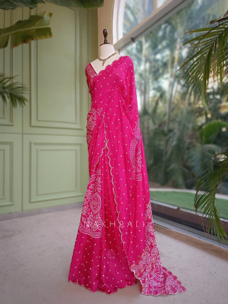 Mirgavati Magenta Georgette Silk Bandhani Saree