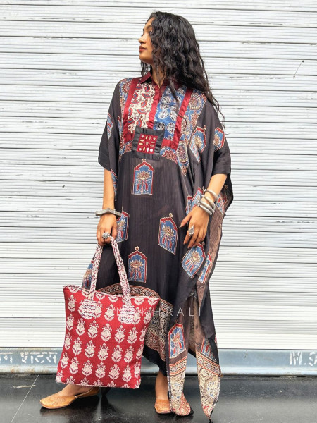 Rubi Canvas Black Printed Kaftan Dress
