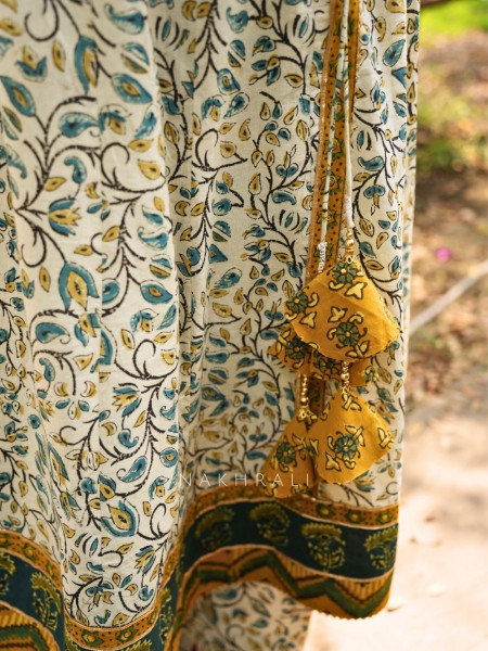 Mirza Cream Angrakha Cotton Kurta Pant Set