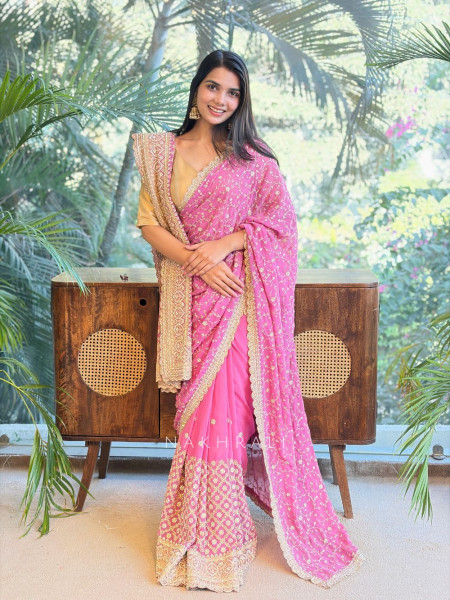 Chahat Pink Two-Piece Saree Set with Dupatta