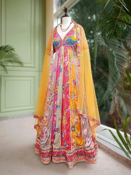 Rang-e-Noor Multicolor Anarkali Dupatta Set with Sequin & Kodi Work