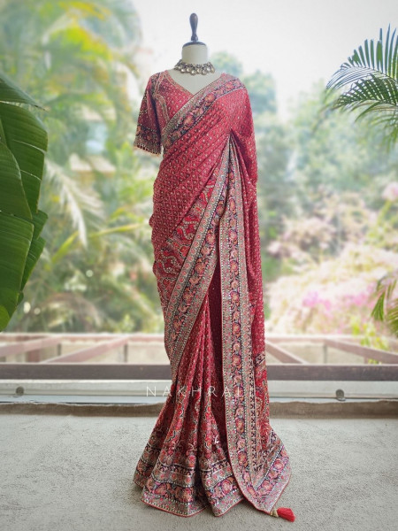 Chitralekha Magenta Printed Saree with Sequin Embroidery