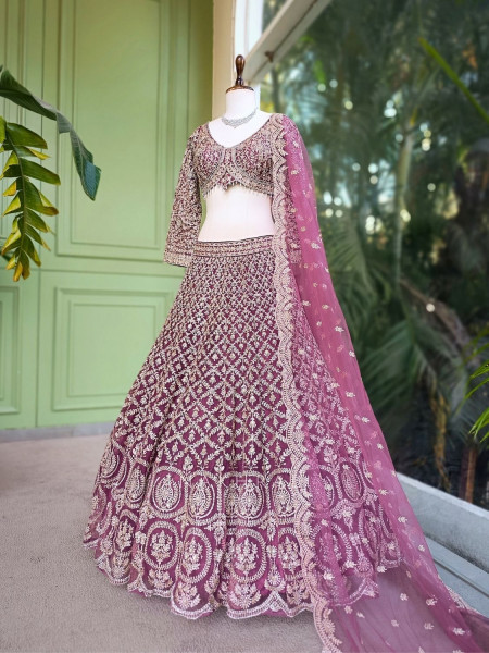 Virel Regal Wine Lehenga Set with Zari and Stone Work