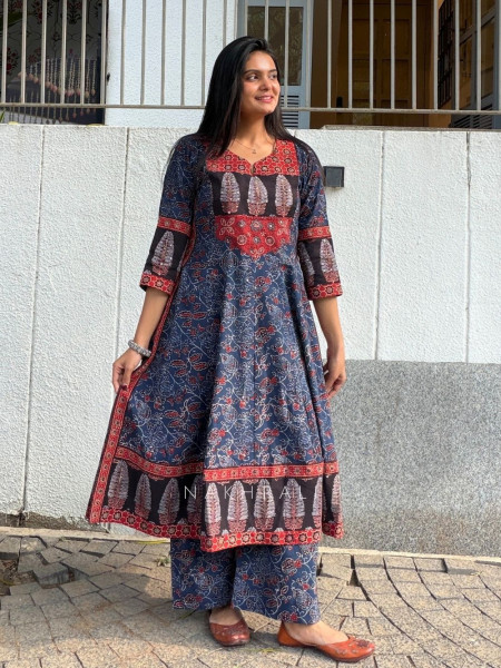 Misha Blue Cotton Kurta Pant Set