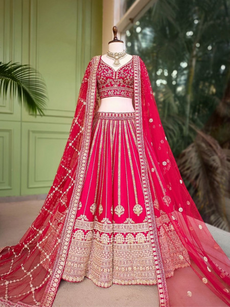 Anvika Red Bridal Lehenga with Zari Thread Work