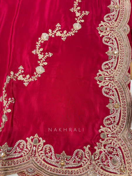 Gulrukh Maroon Hand-Embroidered Saree Set