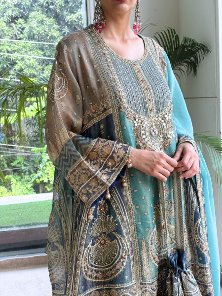 Falak Tissue Silk Heritage Sea Green Suit Set