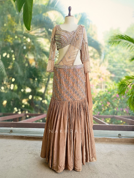 Celeste Brown Indo Western Lehenga with Sequin Cut Dana Work