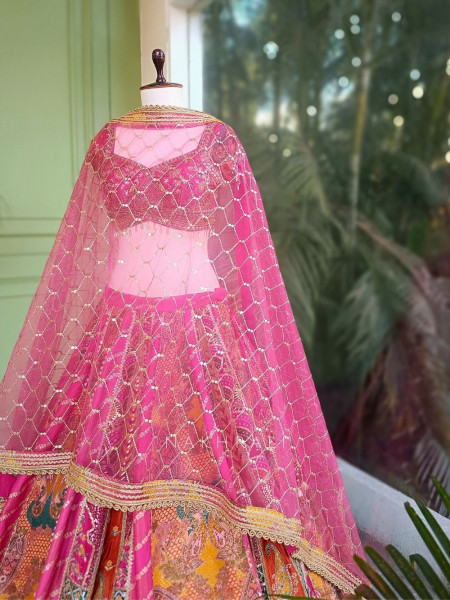 Elvaira Magenta Lehenga Set with Multicolor Patchwork and Sequin Embroidery