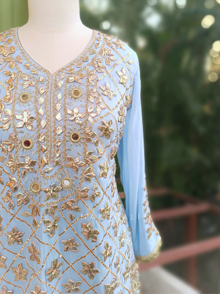 Nivora Sky  Blue Suit Set with Gota Mirror Work