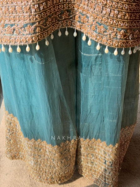 Zoya Blue Tissue Suit Set with Zari Work