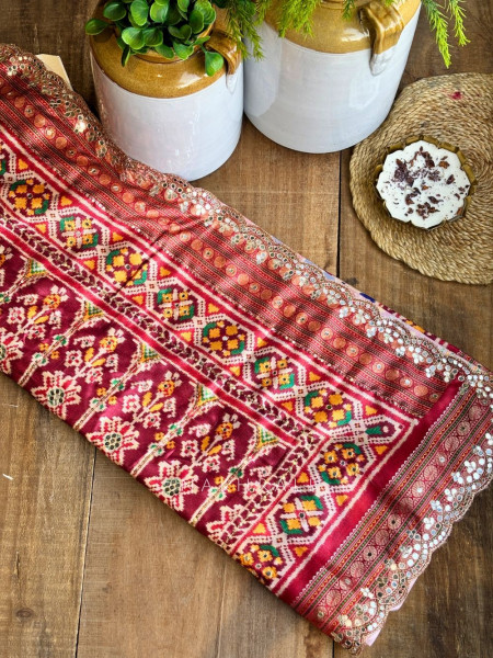 Aarini Blue Patola Print Saree with Mirror Work Border