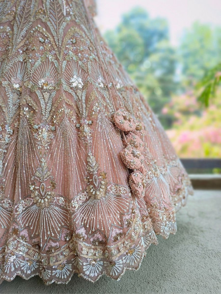 Cosmic Pink Net Lehenga with Beads Sequin and Pearl Work