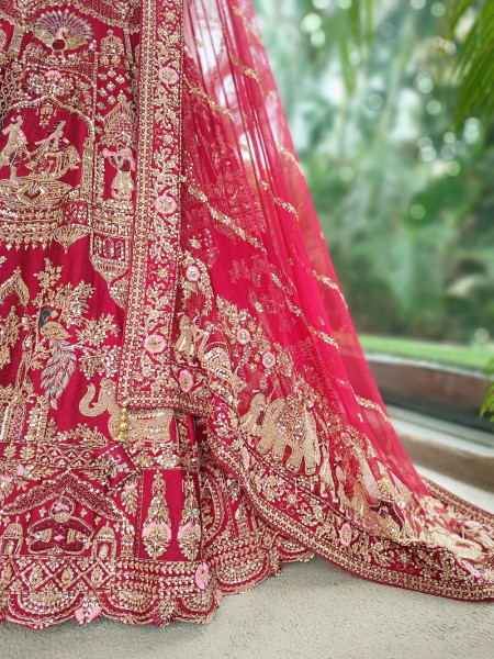Vaidehi Bridal Red Raw Silk Bridal Lehenga Set With Zardozi, Pitta & Resham Work