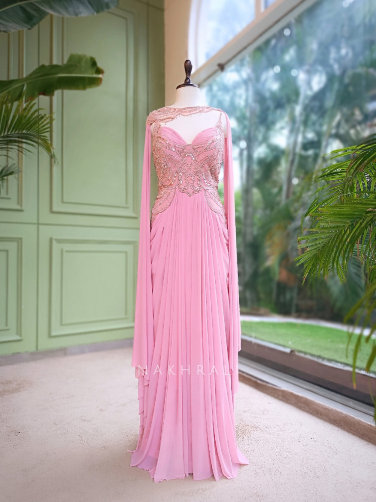 Image of Amour Arabesque Pink Imported Georgette Long Gown