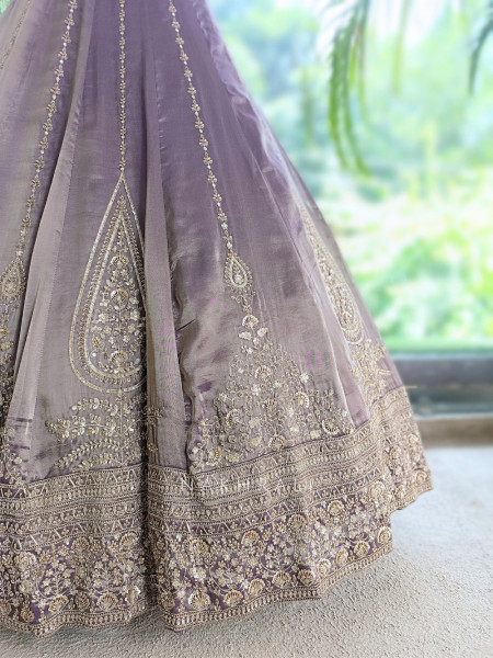 Kritvani Purple Velvet Silk Blend Lehenga Set
