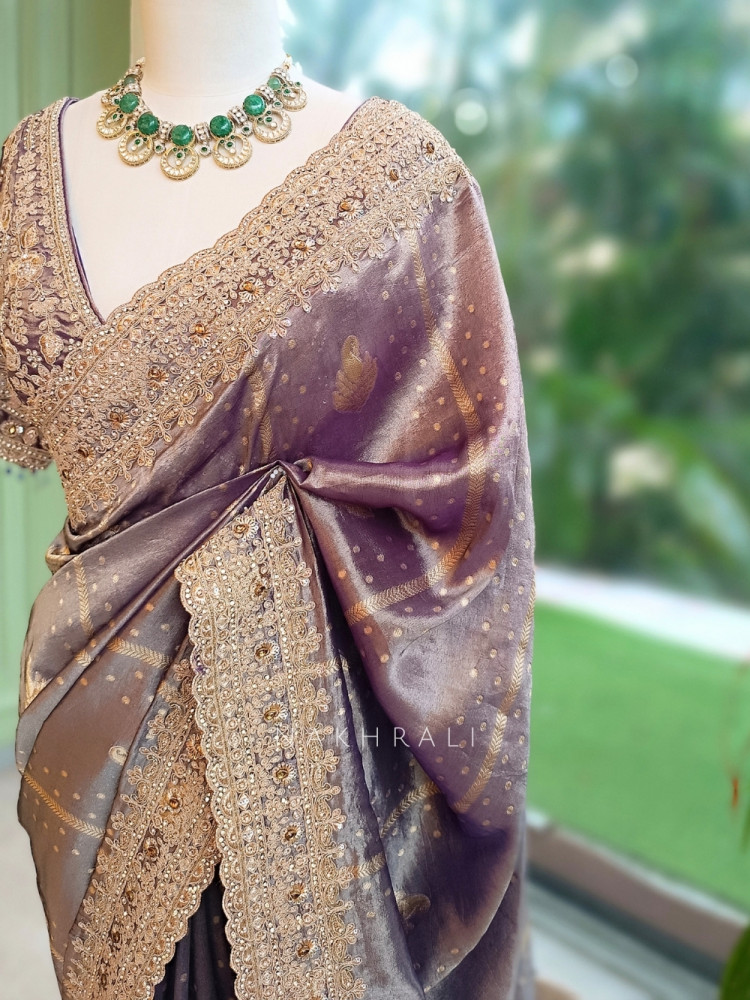 Image of Vyanika Lavender Kota Tissue Silk Saree with Readymade Blouse