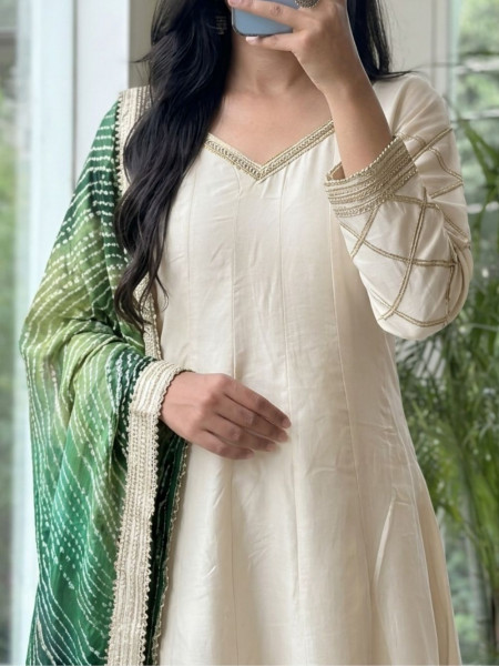 Malhar Green Anarkali and Sunrise Bandhani Set