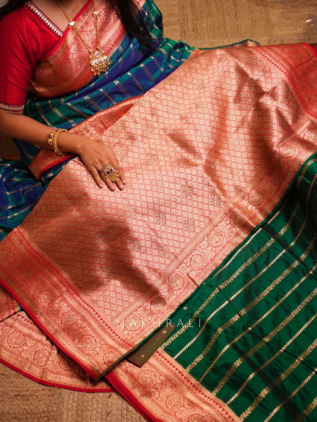 Kaashi Bottle Green Banarasi Silk Saree with Brocade Pallu