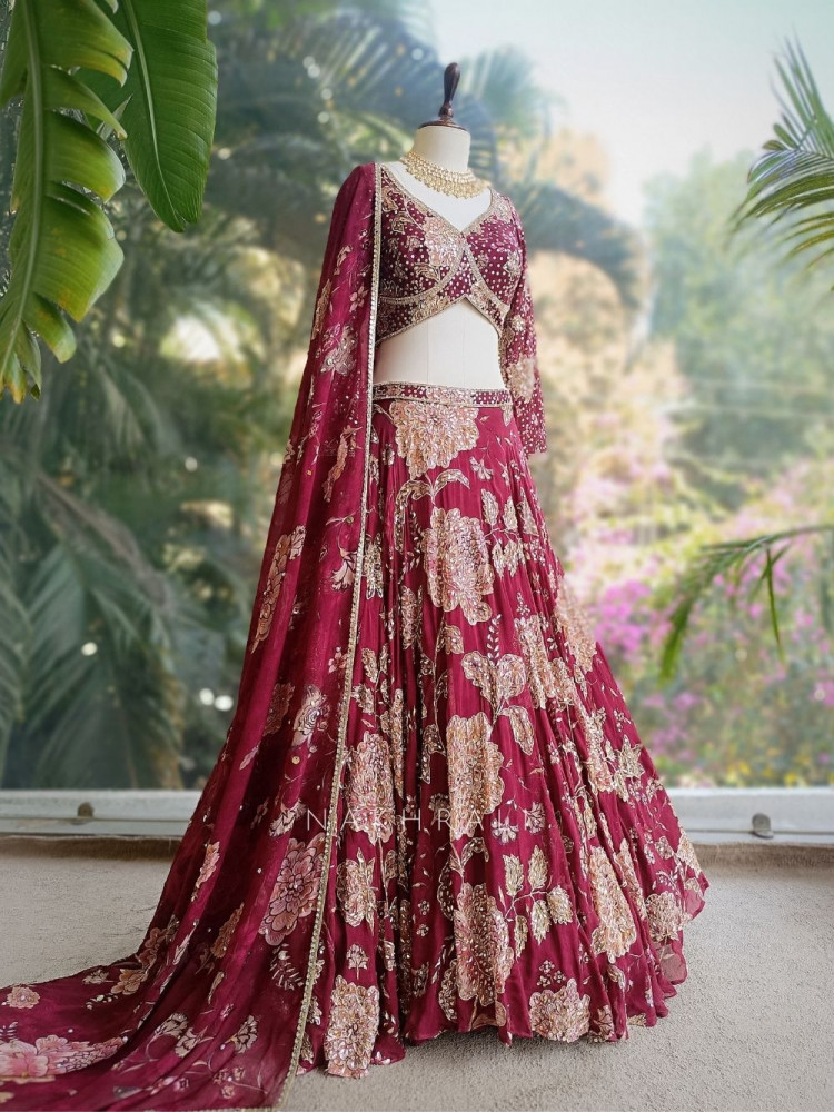 Image of Phoolwari Lehenga Set with Zardosi and Sequin Work