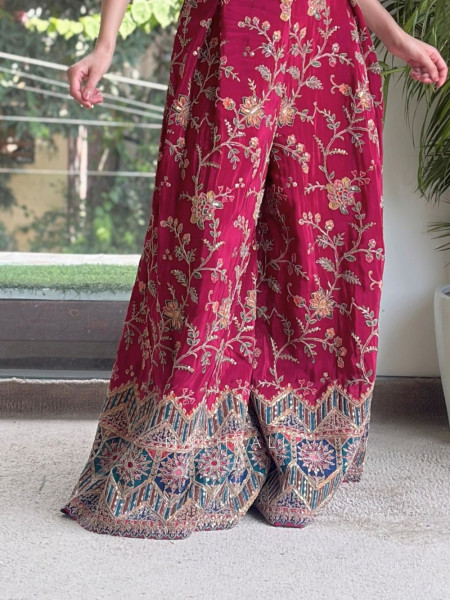 Xaria Wine Premium Silk Blend Indo-Western Jumpsuit