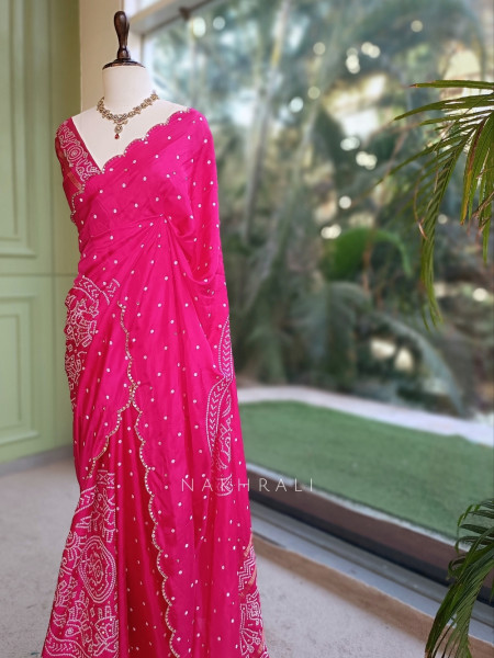 Mirgavati Magenta Georgette Silk Bandhani Saree