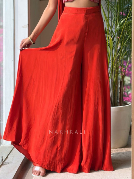 Beaded Bloom Orange Crop Top Palazzo Set with Choker Dupatta