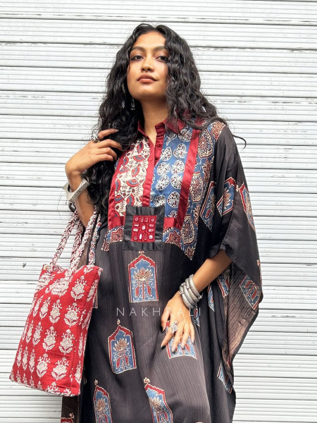 Rubi Canvas Black Printed Kaftan Dress