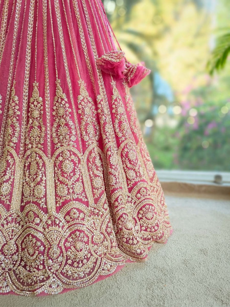 Rishvaya Magenta Stone and Bead Embroidered Bridal Lehenga