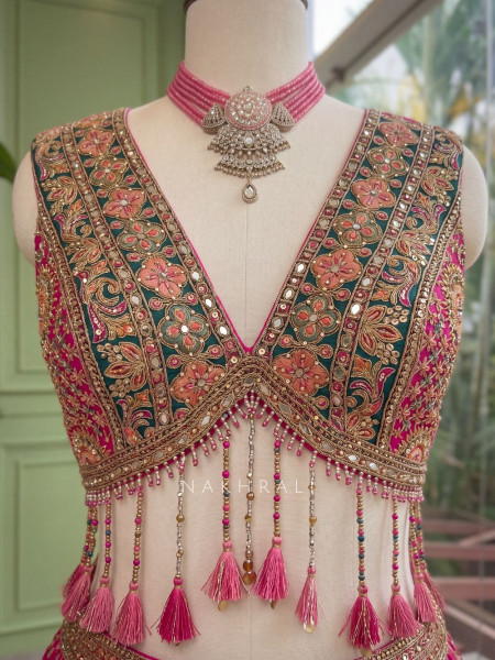 Gulaal-e-Firdaus Magenta Lehenga Set Embroidery & Mirror Work