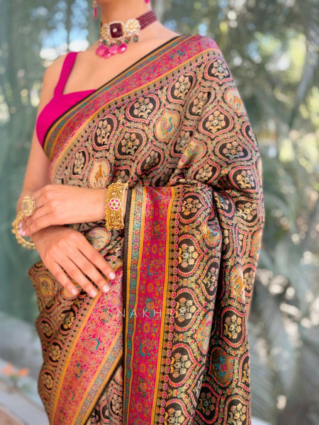 Noorika Black Dola Silk Saree with Woven Zari Work