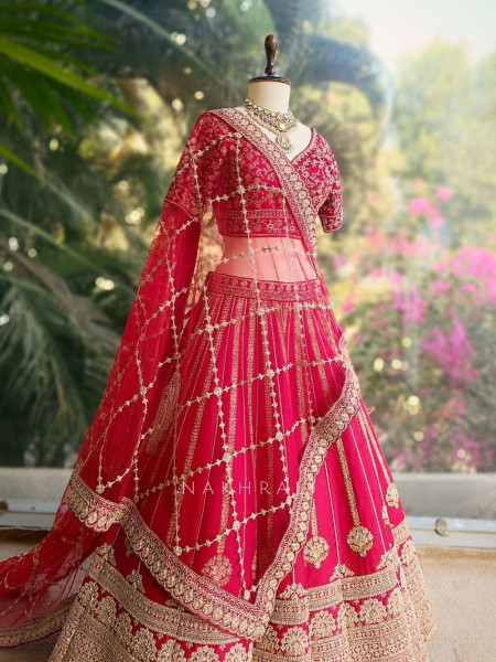Anvika Red Bridal Lehenga with Zari Thread Work
