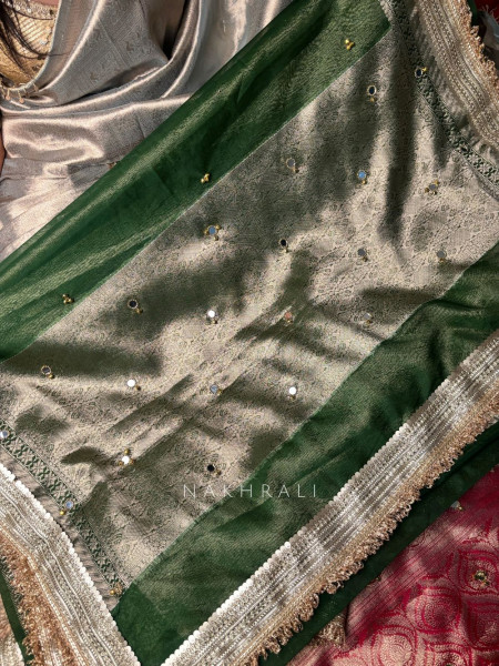 Begum-e-Aftab Green Tissue Organza Silk Saree