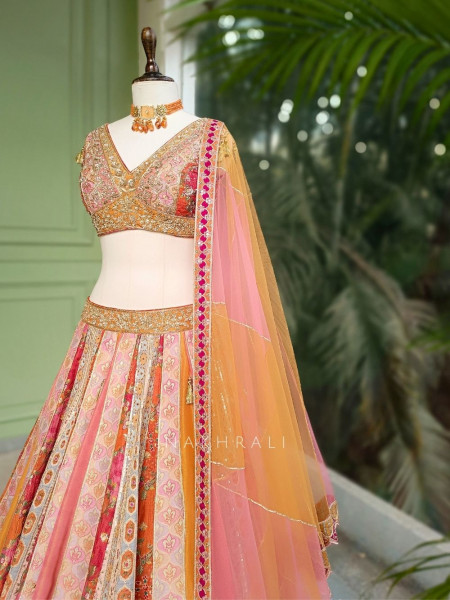 Mayra Orange Silk Lehenga with Peacock Motif Work