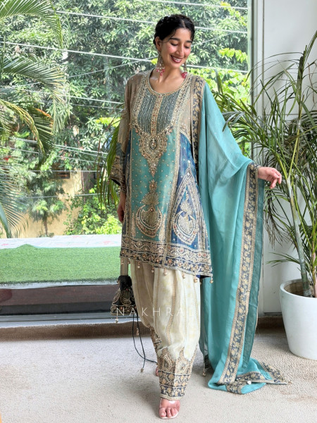 Falak Tissue Silk Heritage Sea Green Suit Set