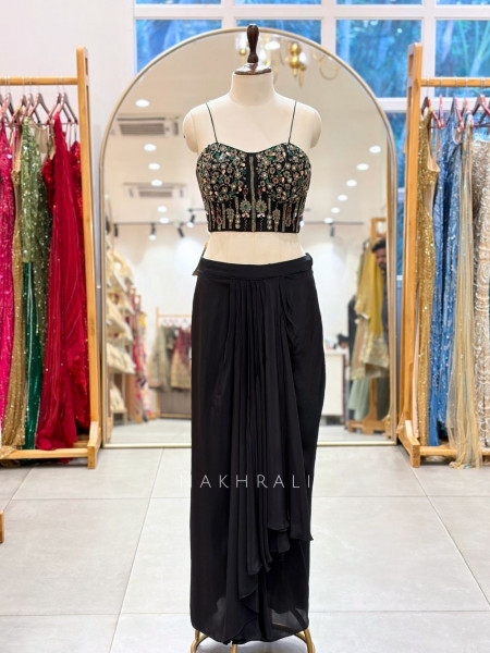 Vireya Black Pre-Draped Saree with Embellished Blouse